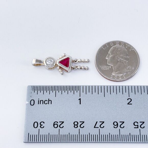 Vintage Sterling Silver 925 Ruby and Cubic Zirconia Girl Pendant - Picture 7 of 7